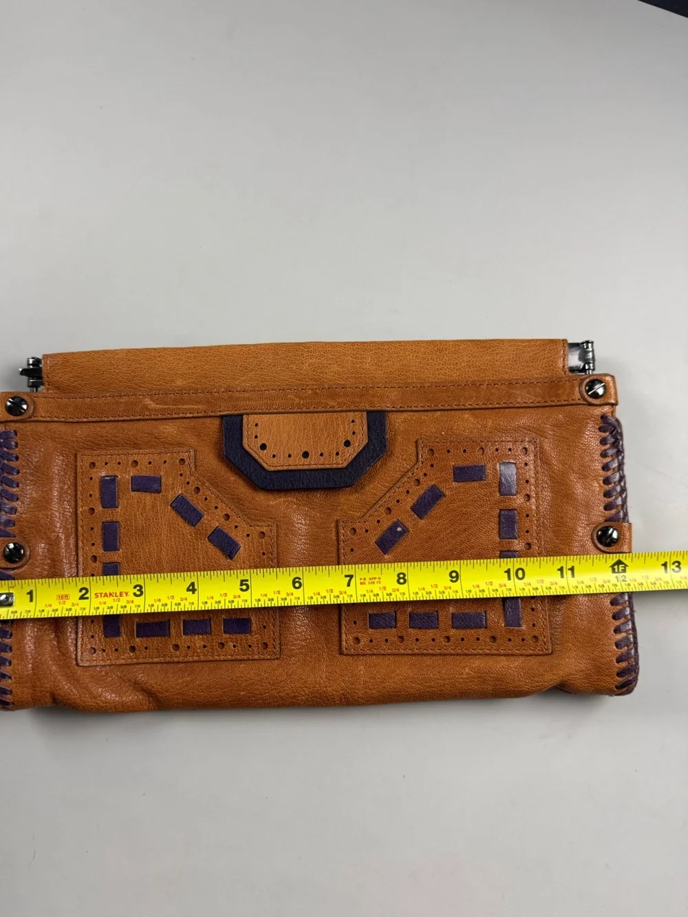Diane von Furstenberg Leather Clutch Tan Brown Boho Western Patchwork Bag